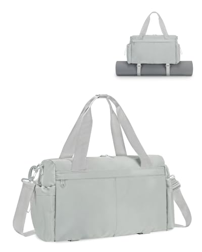 Small Gym Bag, Mini Gym Bag with Yoga Mat Holder & Wet Compartment, Gray | Yoga Mat Bag, Water Bottle Pocket, Detachable and Adjustable Shoulder Strap, Mini Duffle Bag for Workout Travel Dance - color: Gray