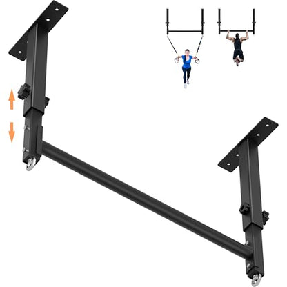 48" Ceiling Mount Pull Up Bar, Heavy Duty Multi-Grip Rafter Chin Up Bar for Garage/Basement/Backyard Ceiling Beam, Adjustable Height&Supports to 650 Lbs - color: Black