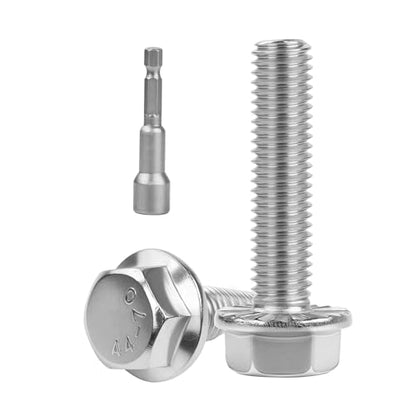 M6x30mm Serrated Flanged Hex Head Screws Bolts 25pcs HS/JXLS-10 | 304 Stainless Steel, External Hex Machine Screws, Equipped with Hex Sleeve, for Construction, for Automotive, for Industrial - size: M6x30mm
