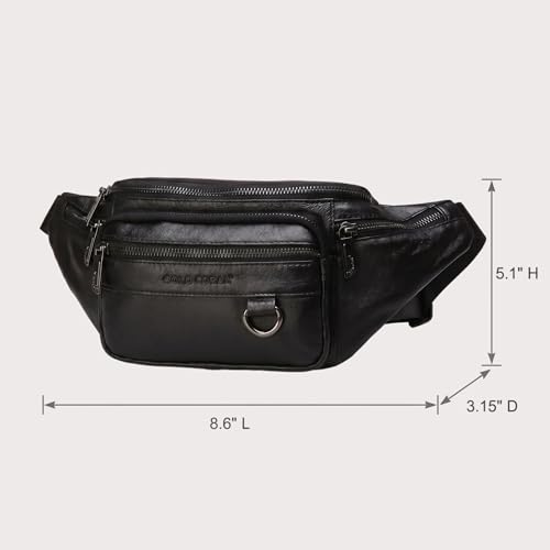 Genuine Leather Waist Pack for Men, Large Belt Bag with Adjustable Strap up to 47.2 Inches (New Black) - color: New Black