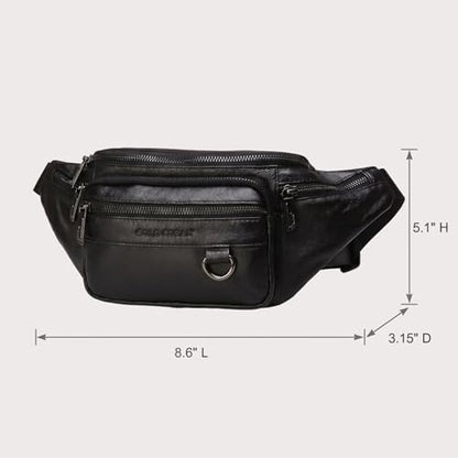 Genuine Leather Waist Pack for Men, Large Belt Bag with Adjustable Strap up to 47.2 Inches (New Black) - color: New Black