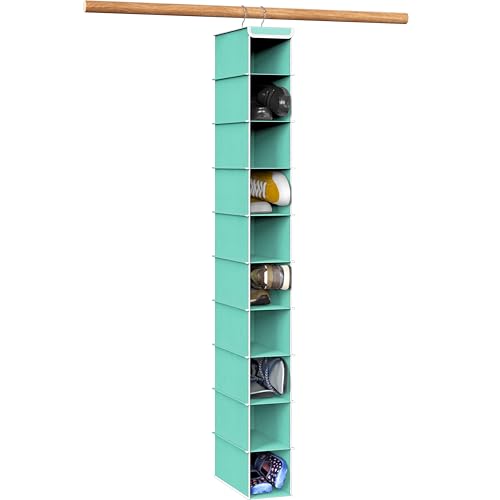 Simple Houseware 10 Shelves Closet Hanging Shoe Organizer, Turquoise | Dual Metal Hooks, Holds Up to 20 lbs, for Narrow Space - color: Turquoise, size: 1-Pack