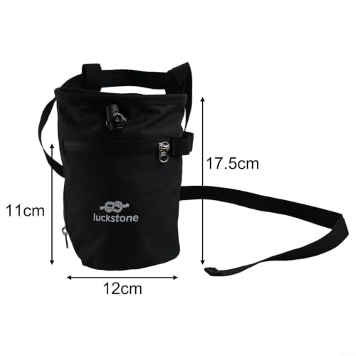 Climbing Chalk Bag, 420D Oxford Anti-Leak Drawstring Magnesium Powder Pouch with Belt Carabiner for Bouldering Gym - size: Black