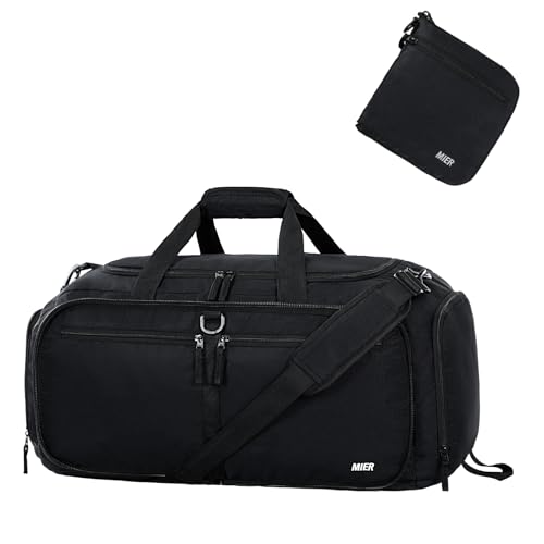 MIER Foldable Duffle Bag with Shoe Compartment 80L Travel Duffel Bags for Men Women Packable Overnight Bag for Camping Gym Weekender, Black - color: Black, size: 80L