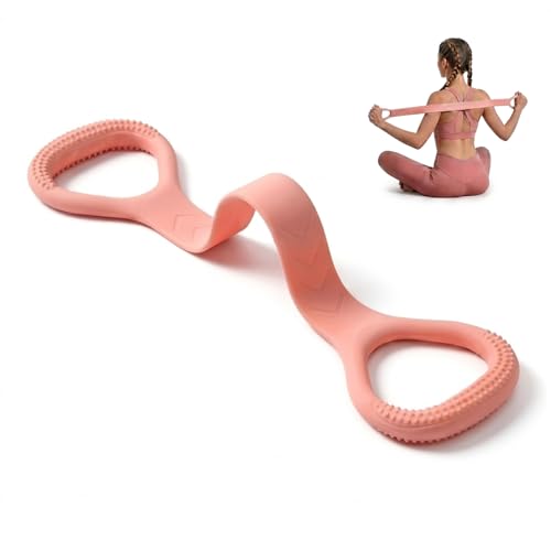 Figure 8 Resistance Bands with Handles, Silicone Exercise Bands for Yoga Pilates Stretching, Portable Home Workout Equipment for Arm Back Shoulder Training, Fitness Band for Women Men - color: Pink