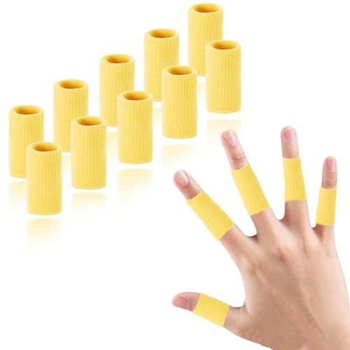 Finger Compression Sleeves Support, Finger Protectors Cots for Arthritis Swelling Basketball Sport, Breathable Elastic (10, Yellow, One Size) - color: Yellow