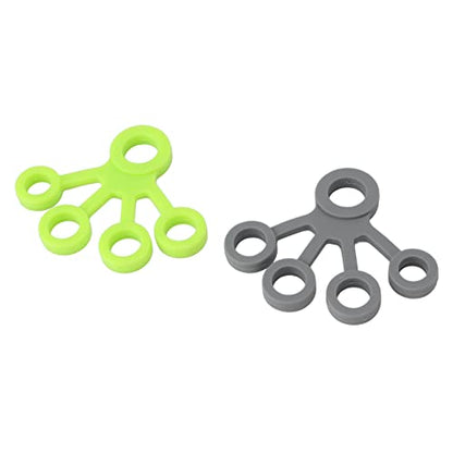 Finger Stretcher, High Elasticity Silicone Portable Five Finger Stretching Band for Guitarist Hand Grip Strengthener and Flexibility Exercise, 2-Pack Green Grey 8.8lb