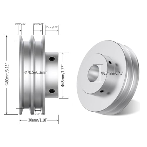 CHANCS Aluminum Alloy Double Groove Pulley 80mm OD 18mm Fixed Bore Pulley for Motor Shaft Drilling Machine 6mm(1/4") PU Round Belt - size: 80x18mm, style: Double Groove Pulley