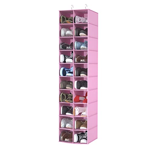 Libeder 20 Section Hanging Shoe Organizer & Storage for Closet, Pink | Hanging Closet Organizer for Wardrode, Dorm, Breathable No-woven Fabric, Folding Shoe Storage, Space Saving Hanging Shelves - color: Pink, size: 20 Sections