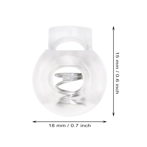 Shapenty Clear Plastic Cord Locks Round Single Hole Spring Toggle Stoppers for Drawstring Bags Short Shoelace, 18x15mm