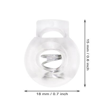 Shapenty Clear Plastic Cord Locks Round Single Hole Spring Toggle Stoppers for Drawstring Bags Short Shoelace, 18x15mm