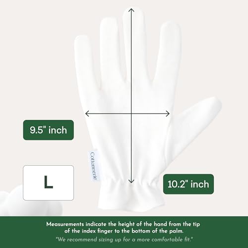 4 Pairs Cottonnerie Organic Cotton Gloves for Dry Hands Sleeping, Moisturizing Gloves Overnight, Hand Moisturizer Gloves, Moisture Gloves for Dry Hands Overnight, Sleeping Gloves, Large - size: Organics Large