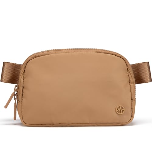 Pander Nylon Fanny Pack for Women, Two-Way Zipper Crossbody Bag | 1L nylon belt bag with a two-way zipper, three interior mesh pockets, and an adjustable strap for waist or crossbody wear - color: Caramel Brown