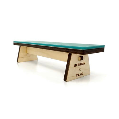 Teak Tuning x Session Wooden Fingerboard Obstacle - The Bench, Baltic Birch Wood with Teal Acrylic Surface, 7 7/8 x 1 3/4 x 1 3/4 Inches
