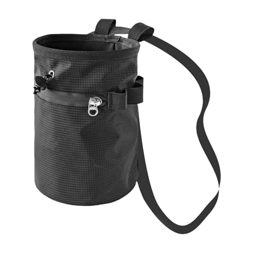 Rock Climbing Bag Gear | Gym Chalk Bag With Adjustable Waist Belt and Zippered Storage Pocket for Rock Bouldering Gymnastics Weightlifting Sports - color: Black