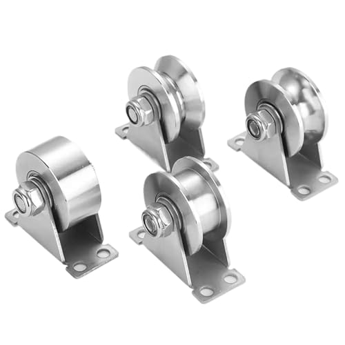 U Groove Stainless Steel Wall Pulley 2Pcs Track Wheel Bearing Pulley 304/201 Stainless Steel U/V/H Shaped Sliding Door Rollers Thickened 48 Wheel Rigid Caster(201 48V) - color: 201 48V