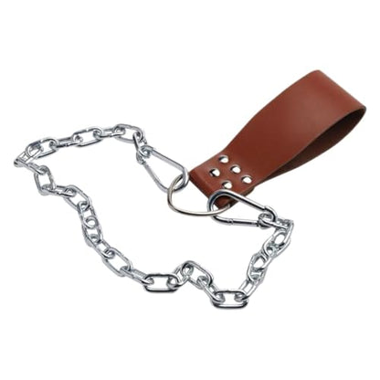 Dumbbell Loading Strap with Iron Chain Waist Belt Dip Attachments PU Leather Weight Lifting Weight Plate Strap Sports Dip - color: brown