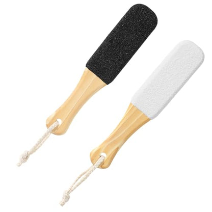 2 Pack Pumice Stone Foot File Wooden Pedicure Foot Scrubber Remover for Heels Elbows Hands in Shower Professional Foots Rasp for Wet and Dry Feet Foots Care Tools for Women Men(Black,White