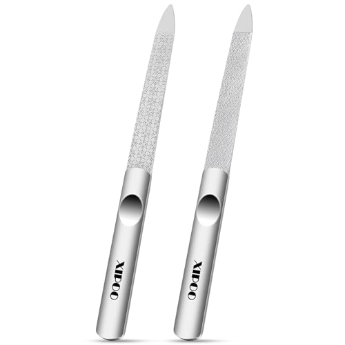 Metal Nail File 2 Pcs, Nail Files for Natural Nails, Fingernail Files with Sharp Pointed Tip Anti-Slip Handle, Nail Filer Made of Stainless Steel, Finger Nail Files for Women and Men