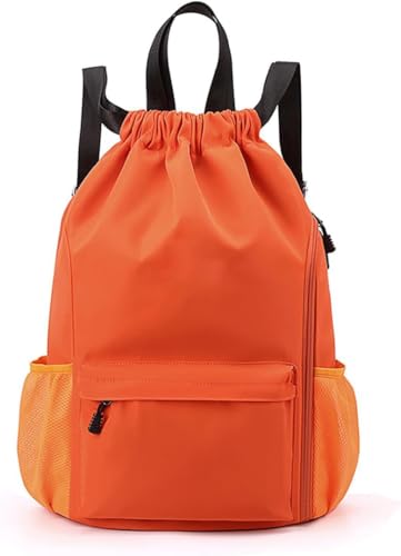 Valleycomfy Waterproof Drawstring Gym Backpack Bag for Men & Women Orange | Sports Gym Bag with Side Pocket - color: A-orange