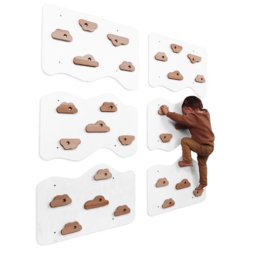 Wood And Hearts Montessori Indoor Rock Climbing Panels with Repositionable Wooden Climbing Holds for Home Playroom and Sensory Spaces (White+Natural Wood) - color: White+Natural Wood