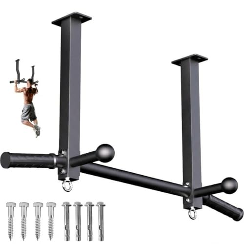 16" Ceiling Mount Pull Up Bar, Heavy Duty Steel Support 600 LBS | with Ball Finger & Round Anchors, Multi-Grip Pullup Bar, Ceiling Beam for Home/Gym/Garage/Basement, Easy Installation