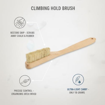Climbing Brush for Gym Walls and Outdoor Rock, Stiff Boar Bristles with Beech Wood Handle (1 Pack)