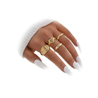 YEEZII Chunky Gold Rings for Women Non Tarnish, 18K Gold Plated Stackable Thumb Ring, Statement Women Rings Set - color: Gold-D