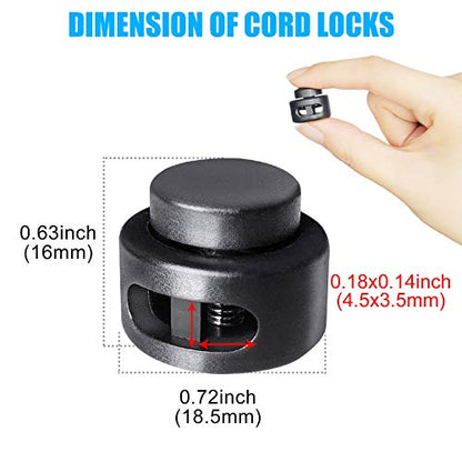 AQRINGO Plastic Cord Locks Double Hole Spring Toggle Stopper for Shoelaces, Drawstrings, Paracord, Bags, Clothing, Black