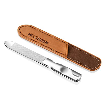 Nail File,Professional Double Sided Stainless Steel Nail File with Non-Slip Handle and Leather Case,Nail Buffering Files Washable,Metal Nail File for Men and Women - size: Mr-2104