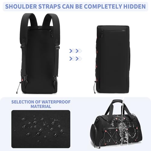 Gym Backpack for Women - 40L Duffel Bag with Shoe Compartment, Travel Weekender, Personal Item, Workout Tote Black
