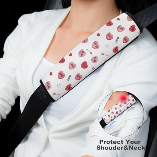 2PCS Valentines Day Pink Candy Heart Car Seat Straps Shoulder Pads Soft Padded Seat Belt Cushion for Adult Use, Car Seats Pushchair Strollers High Chair Pushchair, Anti-Slip Pad - color: Pattern 656