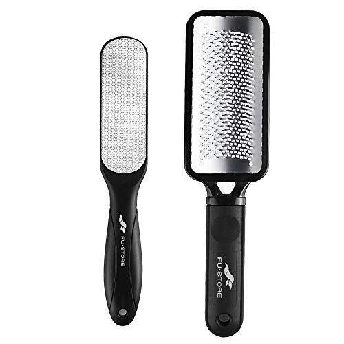 Fu Store 2 Pack Foot Files Callus Remover Stainless Steel Foot Rasp and Dual Sided Feet File Professional Scrubber Pedicure Tools Premium for Feet Care Remove Hard Skin - color: Black