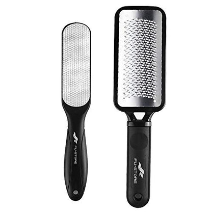 Fu Store 2 Pack Foot Files Callus Remover Stainless Steel Foot Rasp and Dual Sided Feet File Professional Scrubber Pedicure Tools Premium for Feet Care Remove Hard Skin - color: Black
