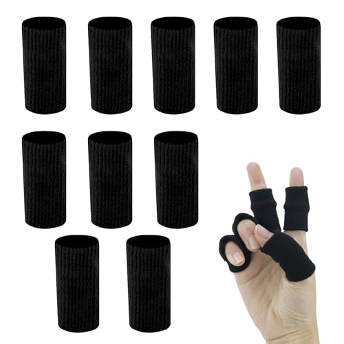 10pcs Black Sport Finger Sleeves Finger Compression Sleeve Elastic Finger Support Sleeve Sport Finger Splints for Relieving Pain Arthritis Finger - color: Black