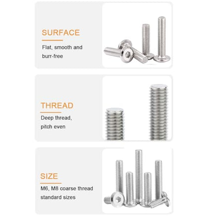 10pcs M6 x 40mm Flat Socket Cap Allen Bolts Rivet Screws Connecting for Furniture 304 Stainless Steel - size: 10pcs M6 x 40mm