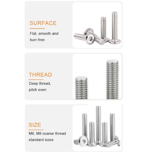 6pcs M8 x 105mm Rivet Countersunk Socket Cap Allen Head Bolts Screws Connecting for Furniture, 304 Stainless Steel - size: 6pcs M8 x 105mm