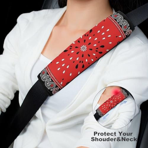 2PCS Red Paisley Bandana Seat Belt Cover Breathable Automotive Seat Belt Protector for Adult Use, Most Cars, Pressure Relief - color: Pattern 815