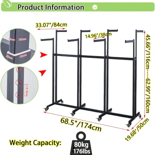 Floor Standing Metal Garment Rack - Heavy Retail Display Racks With Wheels | 8 Arms Clothing Rack, Square Tubing Portable Shirt Rack, Merchandise Display RackFor Hanging Clothes (L-White) - color: L-White