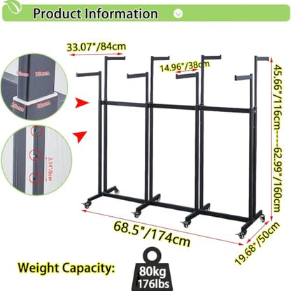 Floor Standing Metal Garment Rack - Heavy Retail Display Racks With Wheels | 8 Arms Clothing Rack, Square Tubing Portable Shirt Rack, Merchandise Display RackFor Hanging Clothes (L-White) - color: L-White