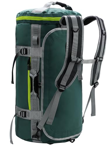 MIER Large Duffle Bag Backpack for Travel Camping Gym Sports, 45L/60L/90L | Water Resistant, Convertible Duffel, Detachable Backpack Straps, Shoe Compartment, Heavy-Duty Tarpaulin, 3 Sizes - color: Green, size: 90L