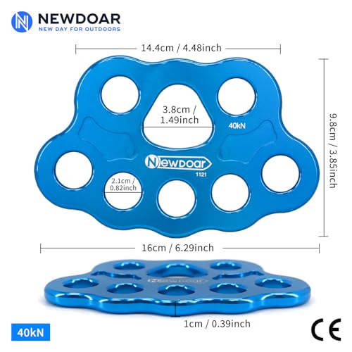NewDoar Descender Plate 45KN Paw Rigging Plate 8 Holes Rock Climbing Gear (8 holes/45KN Blue)
