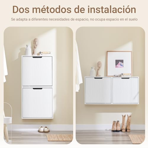SoBuy Wall Mounted Slim Shoe Cabinet for Entryway, Narrow Shoe Rack Cabinet with 2 Flip Drawers, FSR204 (White) - color: White, size: Wall Mounted