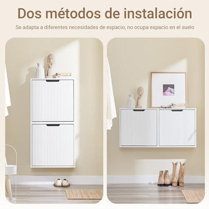 SoBuy Wall Mounted Slim Shoe Cabinet for Entryway, Narrow Shoe Rack Cabinet with 2 Flip Drawers, FSR204 (White) - color: White, size: Wall Mounted