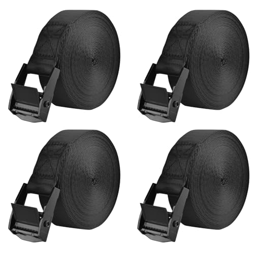 Tie Down Straps Lashing Straps with Cam Buckle Nylon Webbing Heavy Duty Adjustable for Battery Kayak Motorcycle Cargo Packing - color: 01# Black - 4 Packs, size: 1" x 16.4'