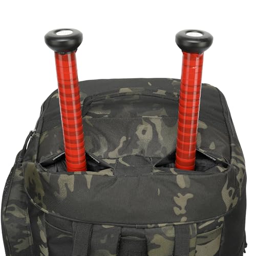 TUGUAN Large Baseball Softball Duffle Bag, 3 in 1 Baseball Equipment Duffel Backpack for Adult Youth, 65L Bat Bag with Shoes Compartment - 2 Bat Sleeves Fence Hook Hidden Dual Straps - color: Camo