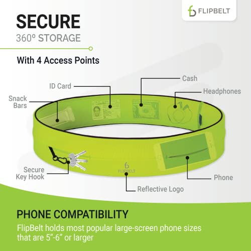 FlipBelt Classic Running Belt, Phone Holder for Running, Money Belt Pouch - color: Neon Yellow, size: Small