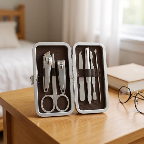 7-Piece Nail Grooming Kit with Travel Case, Complete Manicure and Pedicure Set for Home and Travel