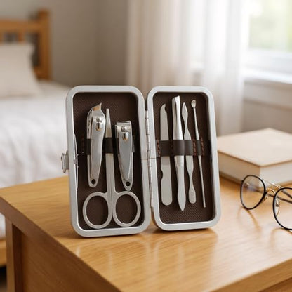 7-Piece Nail Grooming Kit with Travel Case, Complete Manicure and Pedicure Set for Home and Travel