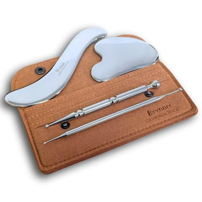 BYYDDIY 4 in 1 Stainless Steel Dual Head Facial Reflexology Tool & Facial Tool Set, Muscle Scraper Tool for Face,Tighten Skin Massage, Guasha Beauty Tool for Body Eyes (s-4in1) - style: 4in1